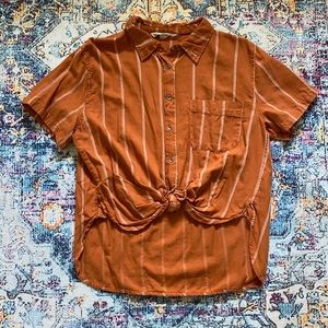 Rust & White Striped Button Up